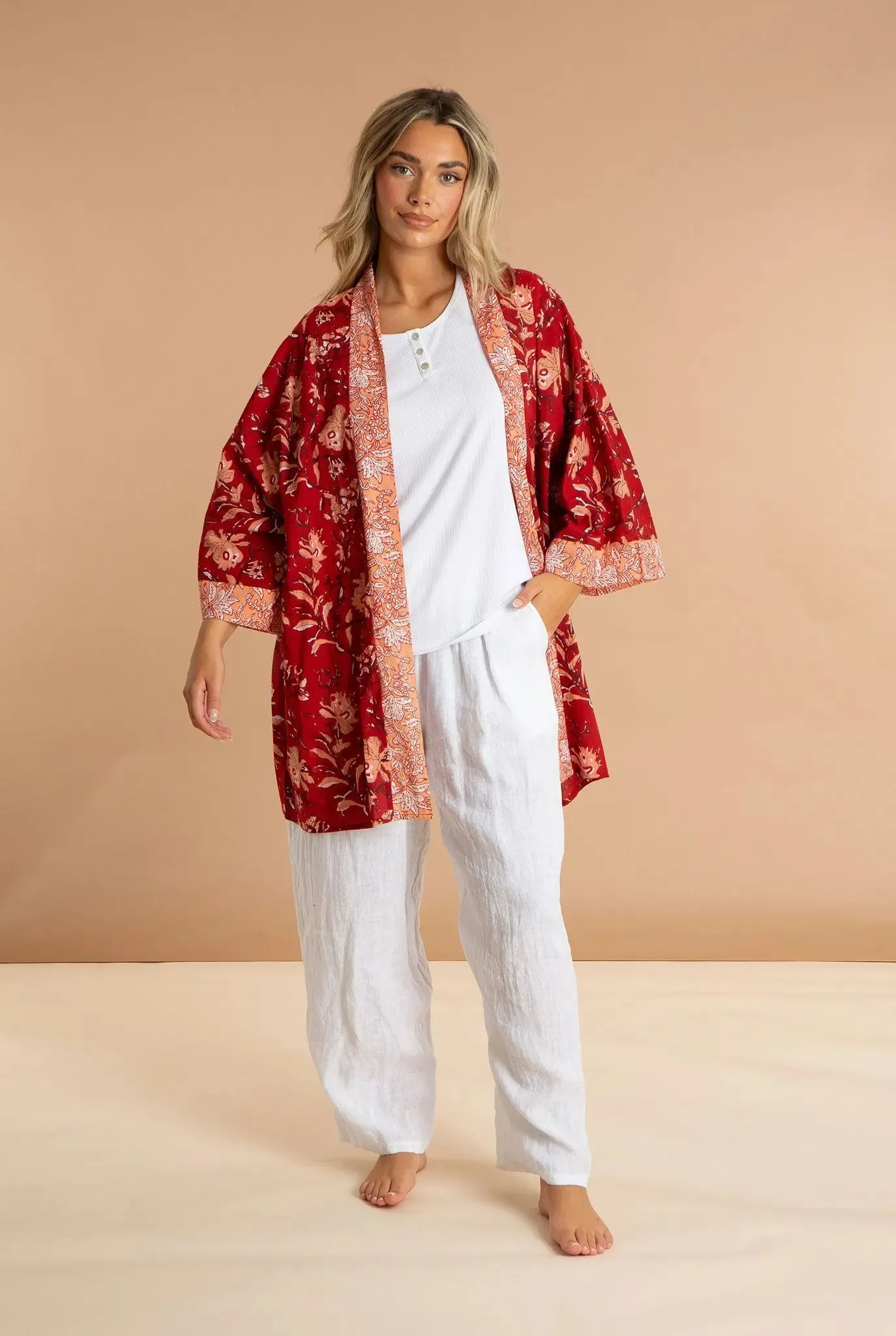 Red Rubra Women's Cotton Kimono