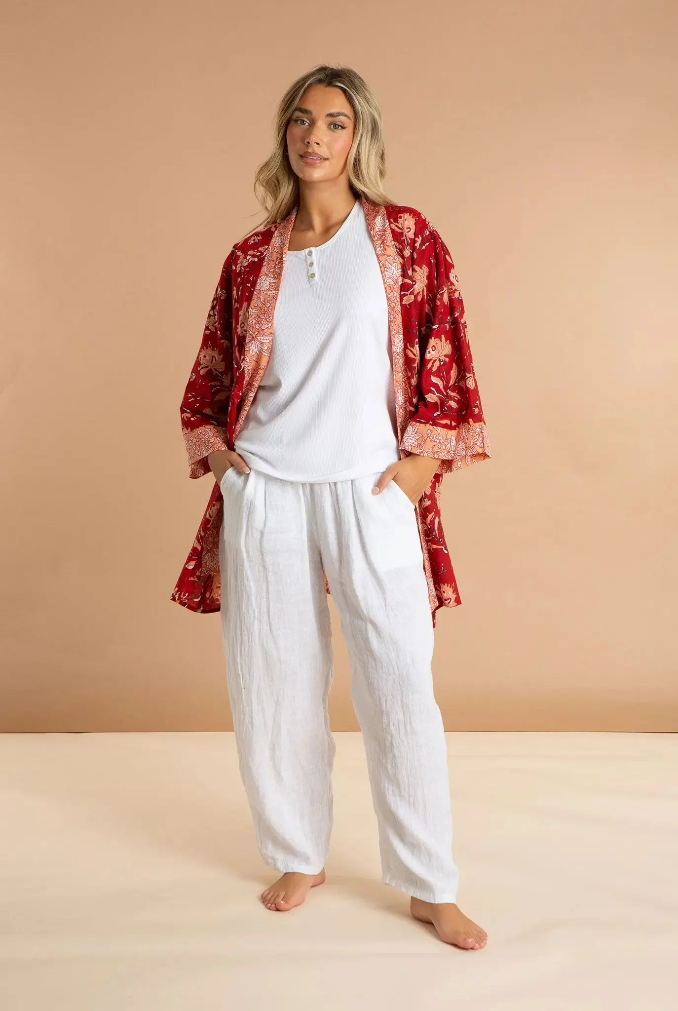 Red Rubra Women's Cotton Kimono