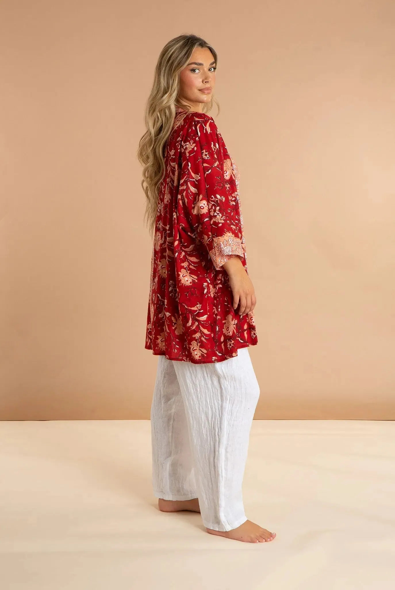 Red Rubra Women's Cotton Kimono