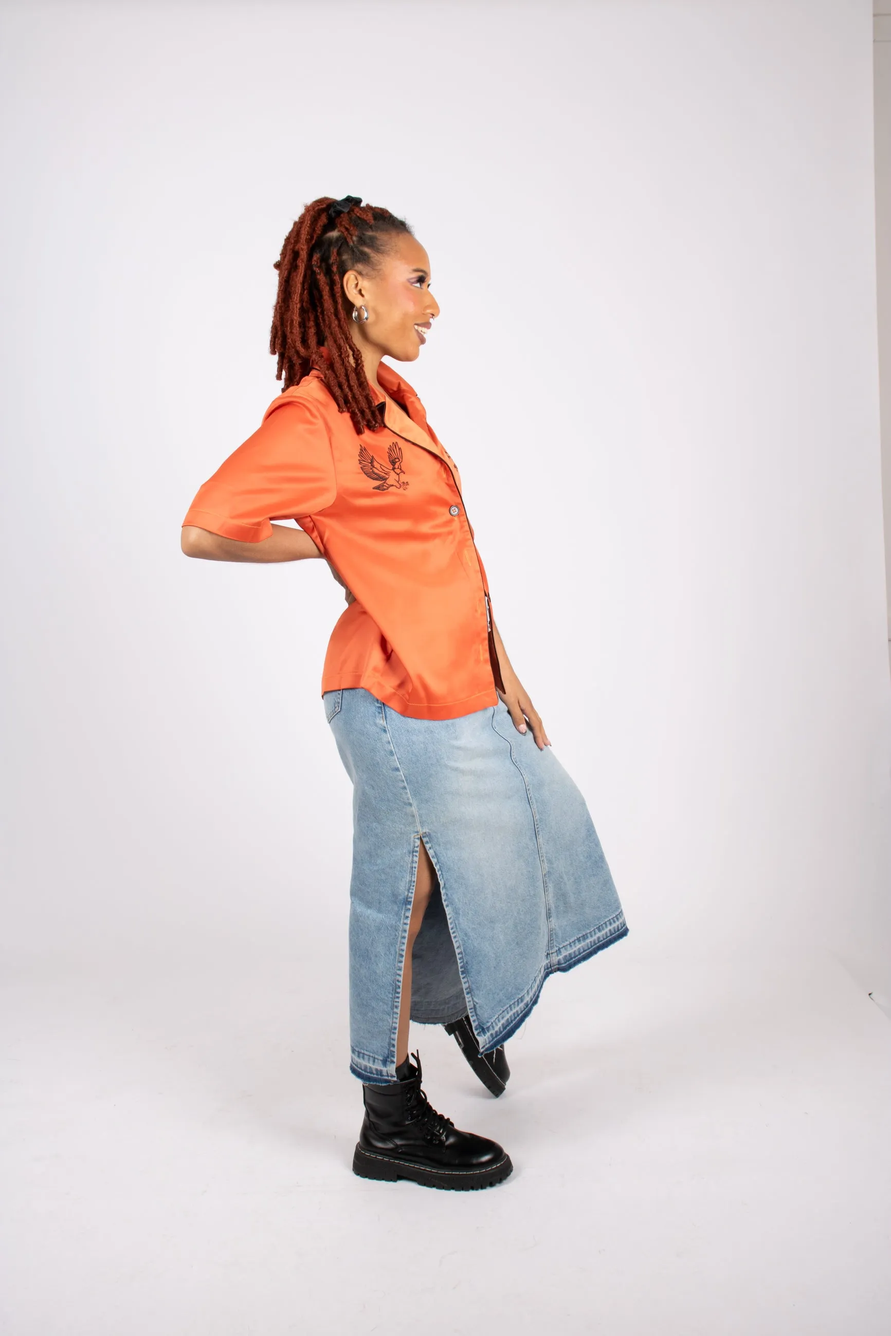 Retro Orange Embroidered Shirt
