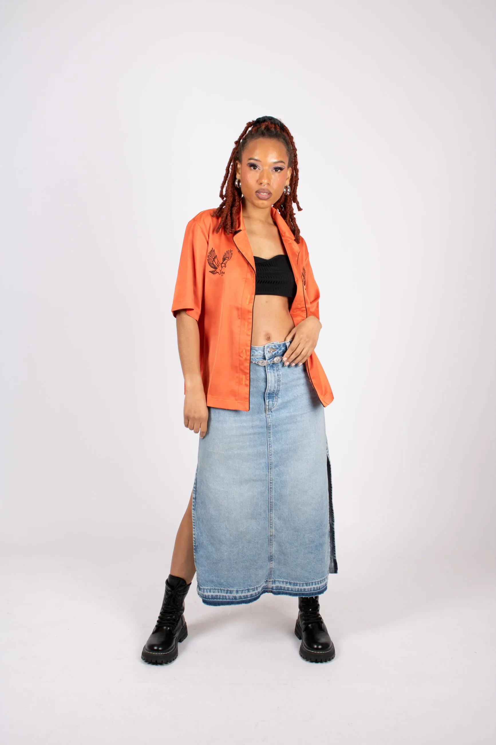Retro Orange Embroidered Shirt