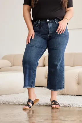 RFM Tummy Control High Waist Raw Hem Jeans Dark Wash