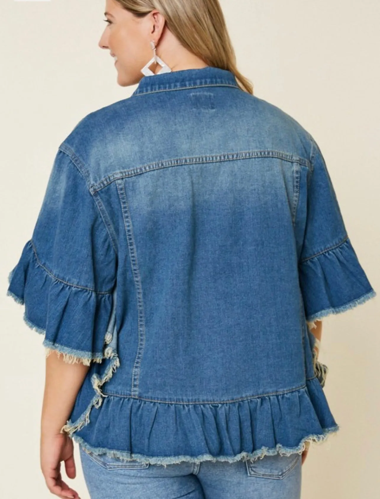 Ruffle Stonewashed Denim Jacket