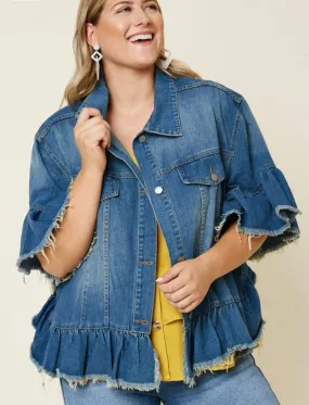 Ruffle Stonewashed Denim Jacket