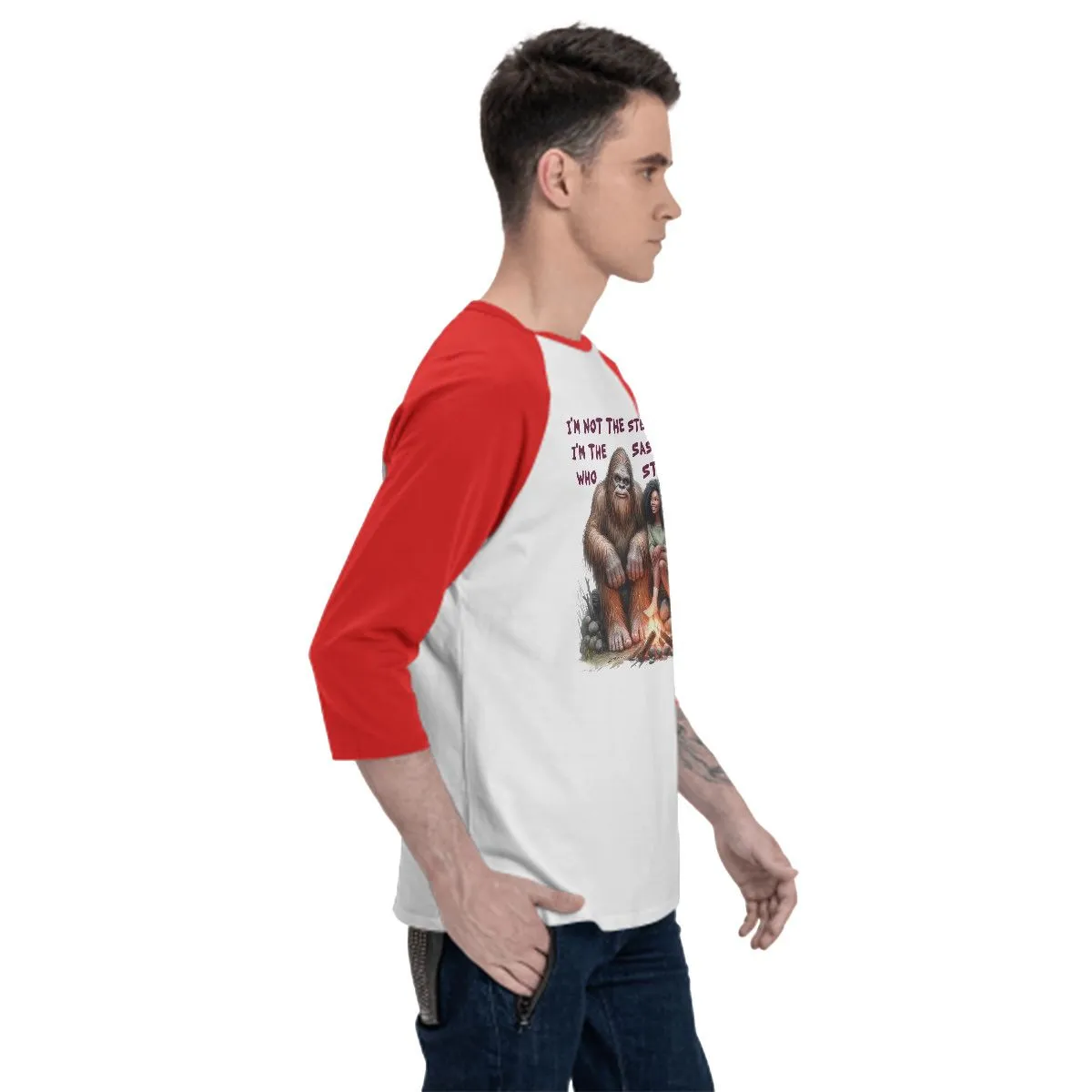 Sarcastic Sasquatch “I’m not the step squatch...”  3/4 Sleeve Cotton Baseball Shirt