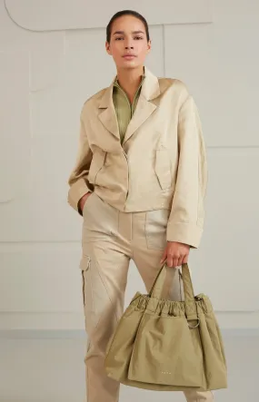 Satin cropped blouse jacket with long sleeves and pockets