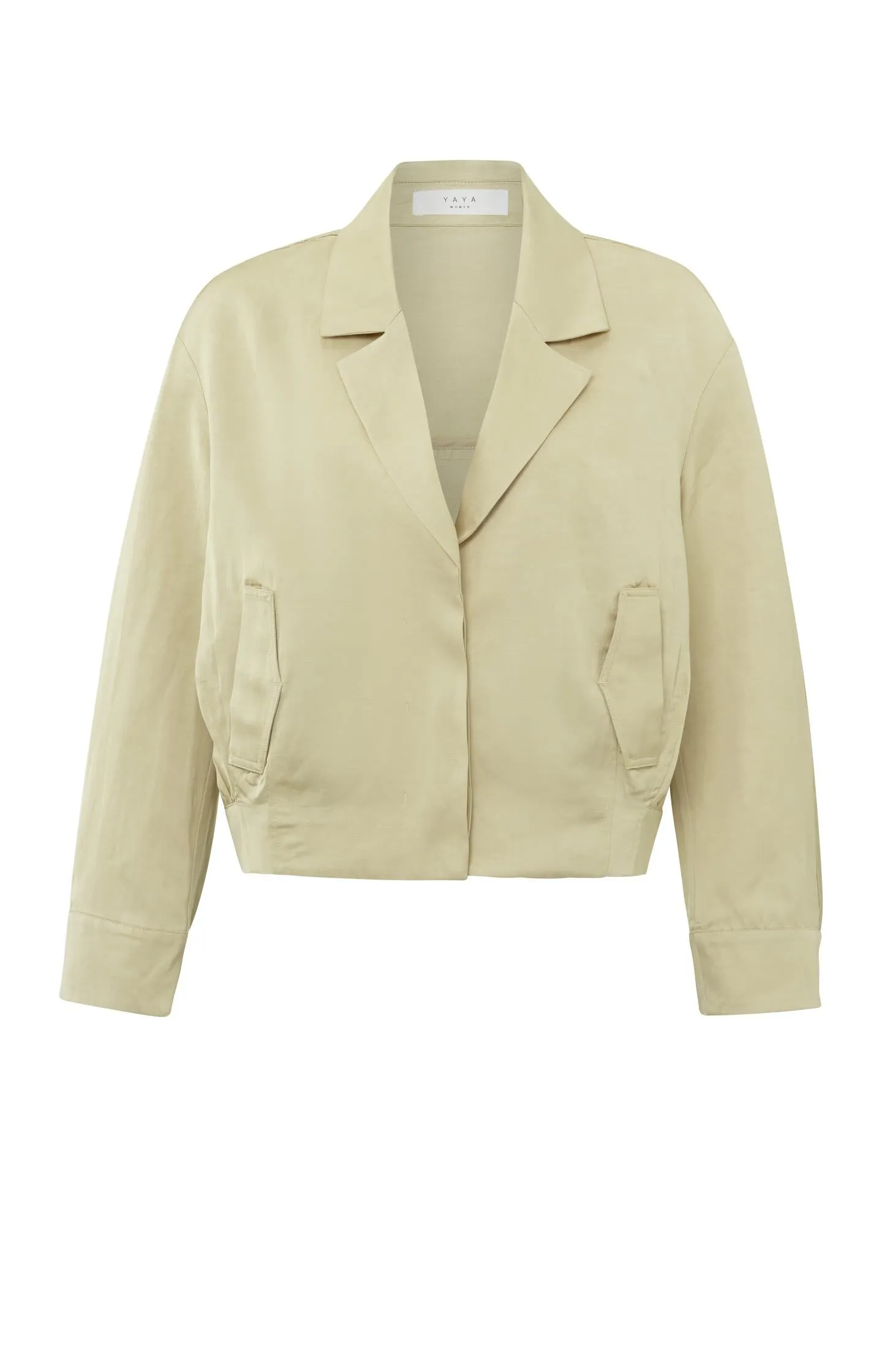 Satin cropped blouse jacket with long sleeves and pockets