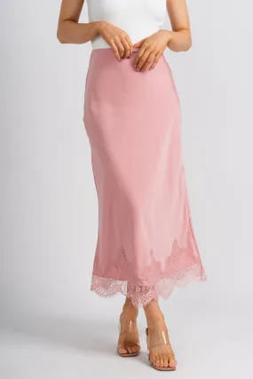 Satin lace midi skirt blush