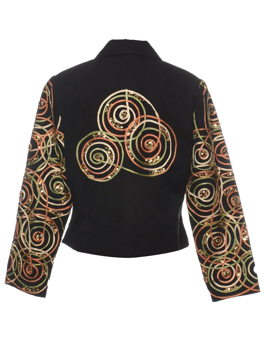 Sequined & Appliqued Abstract Design 1990s Evening Jacket - S