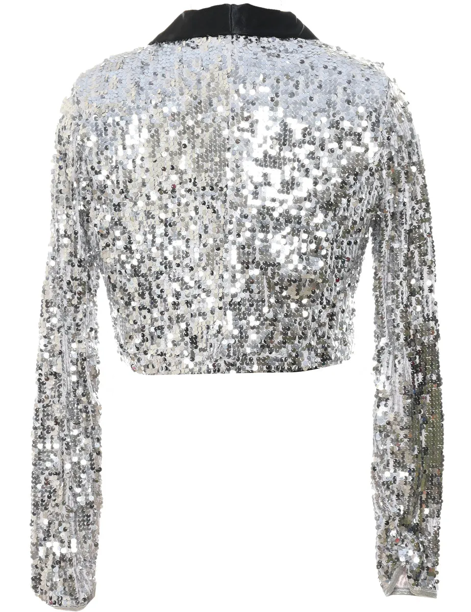 Sequined Black & Silver Evening Jacket - M