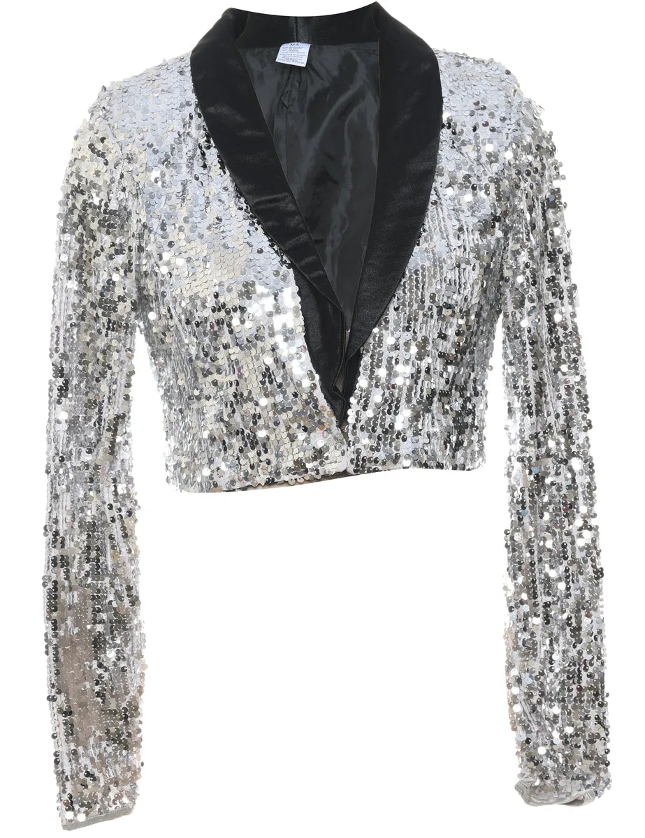Sequined Black & Silver Evening Jacket - M