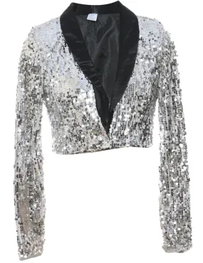 Sequined Black & Silver Evening Jacket - M
