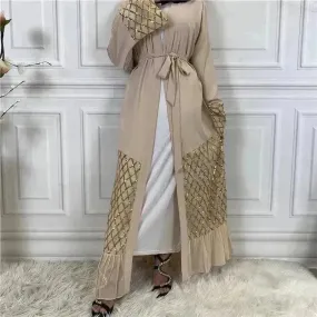 Sequined Embroidered Outerwear Robe  Turkey Arab Dubai Middle East Women's Chiffon Cardigan Abaya Dress