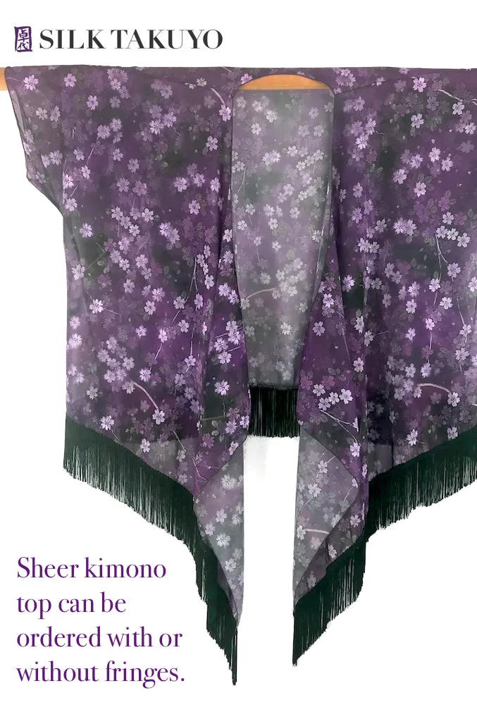 Sheer Kimono, Night Sakura, Amethyst
