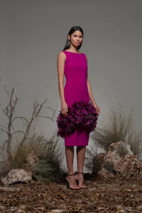 Sleeveless Column Midi Dress with Feathers