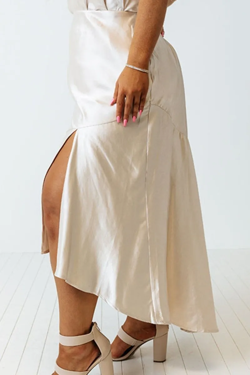Smooth Satin Midi Skirt Charming Elegance