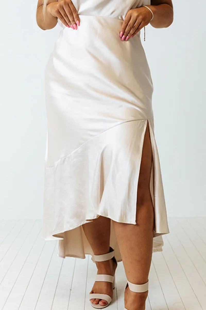 Smooth Satin Midi Skirt Charming Elegance