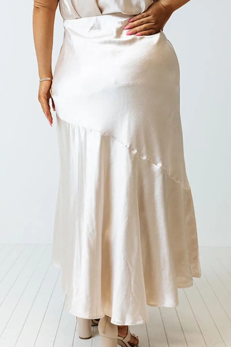 Smooth Satin Midi Skirt Charming Elegance