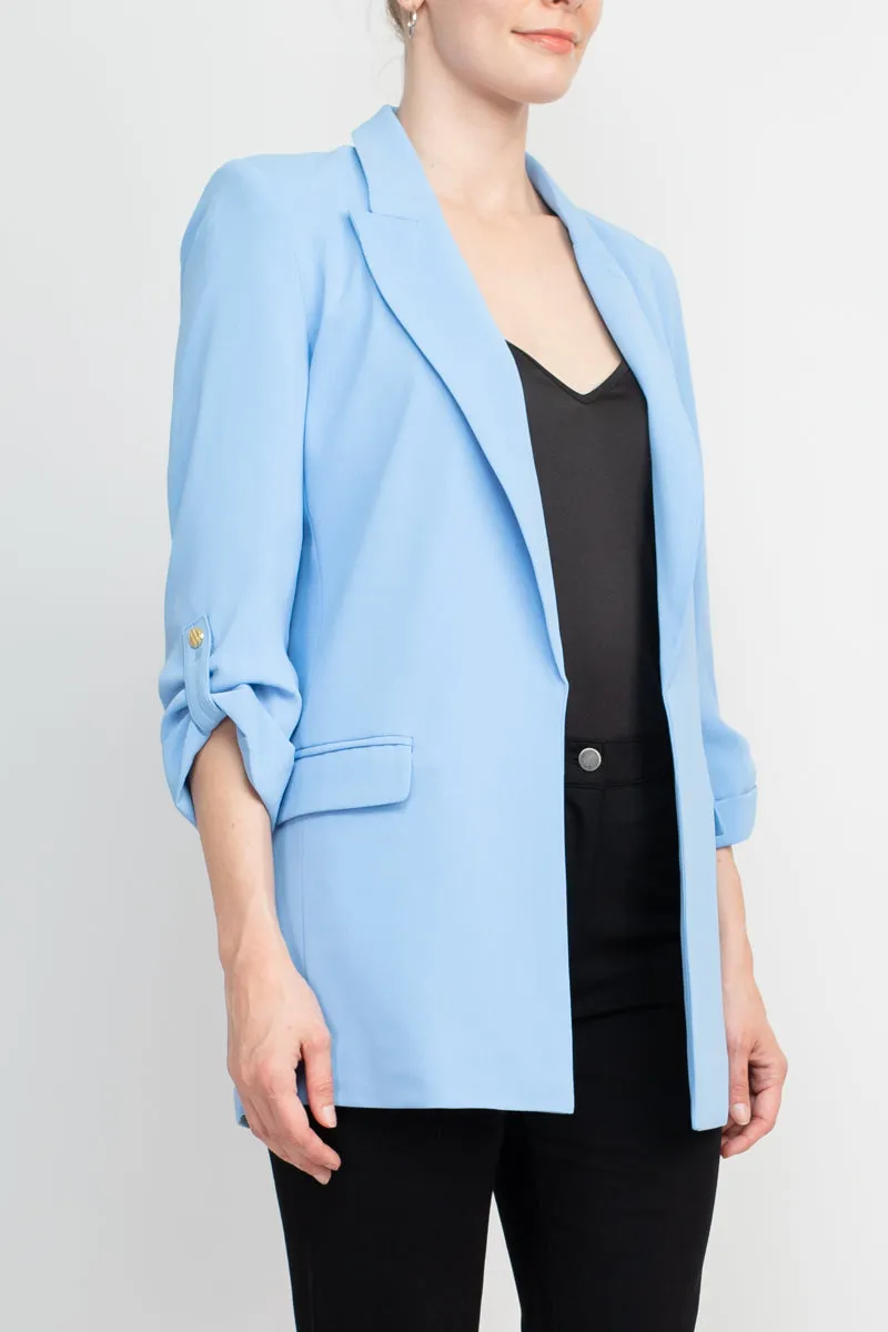 T Tahari Lapel Collar 3/4 Roll Sleeve Open Front Woven Jacket