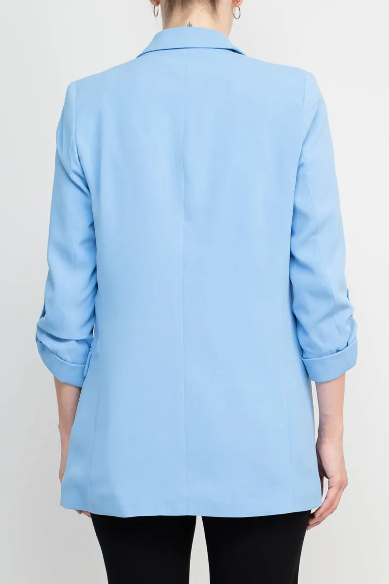 T Tahari Lapel Collar 3/4 Roll Sleeve Open Front Woven Jacket