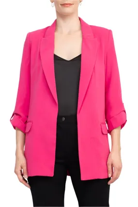 T Tahari Lapel Collar 3/4 Roll Sleeve Open Front Woven Jacket