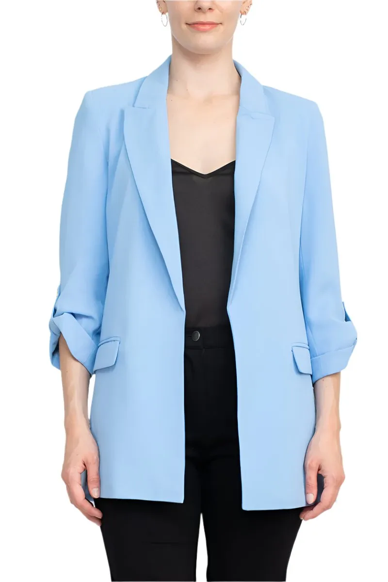 T Tahari Lapel Collar 3/4 Roll Sleeve Open Front Woven Jacket