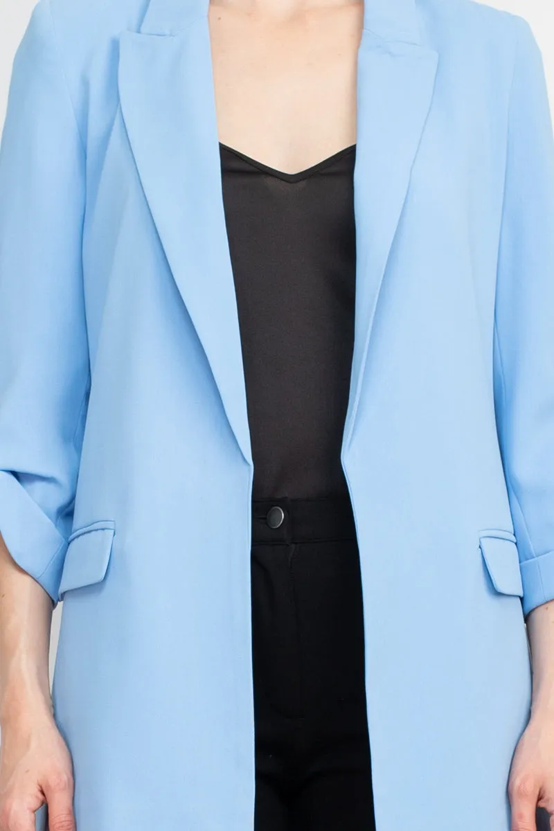 T Tahari Lapel Collar 3/4 Roll Sleeve Open Front Woven Jacket
