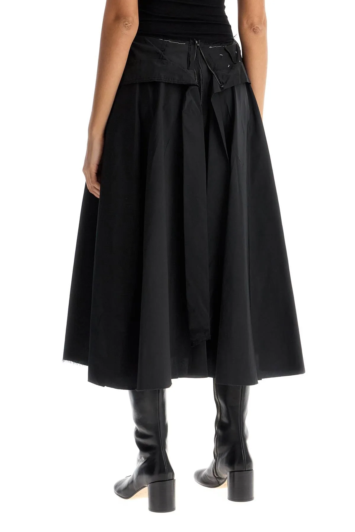 Taffeta Midi Skirt with Trompe L'oeil Overlay