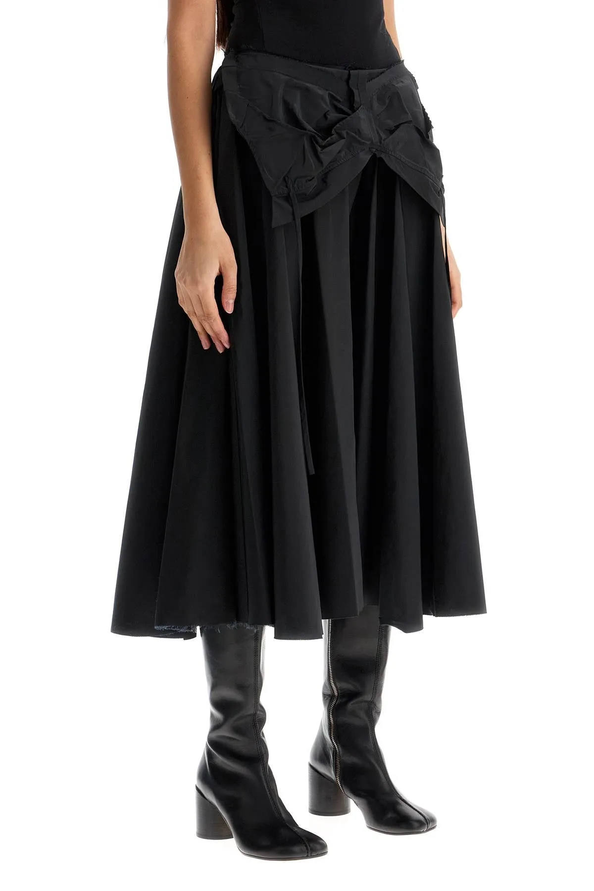 Taffeta Midi Skirt with Trompe L'oeil Overlay