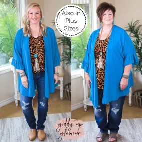 Tell Me About It Sheer Kimono with Ruffle Sleeves in Teal Blue