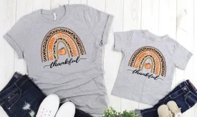 Thankful Rainbow Pumpkin Fall Thanksgiving Watercolor Leopard Thanksgiving Fall Autumn Adult Kids Toddler Baby Shirt