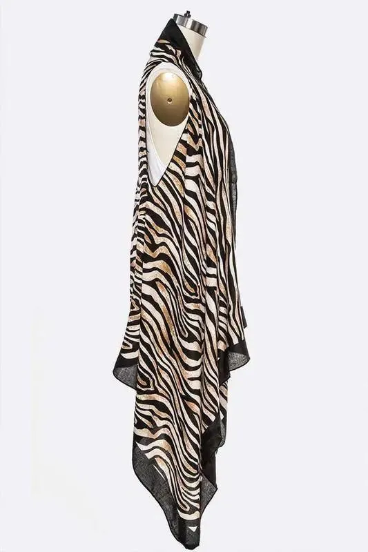 Tiger-Print Open Front Kimono Wrap