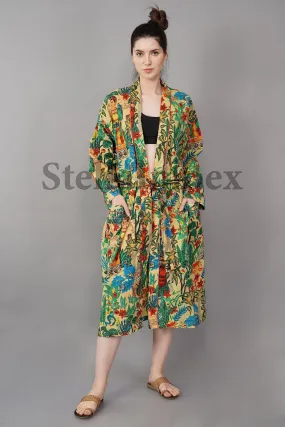 Trendy Cotton Kimono Elegant Multi Color Frida Kahlo Print Bathrobe Resort Wear Beach Bikini Cover-ups Boho Kimono Bathrobe, Gift for Her