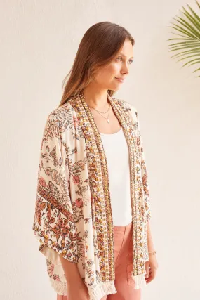 TRIBAL WOMEN'S EMBELLISHED KIMONO - CASHEW