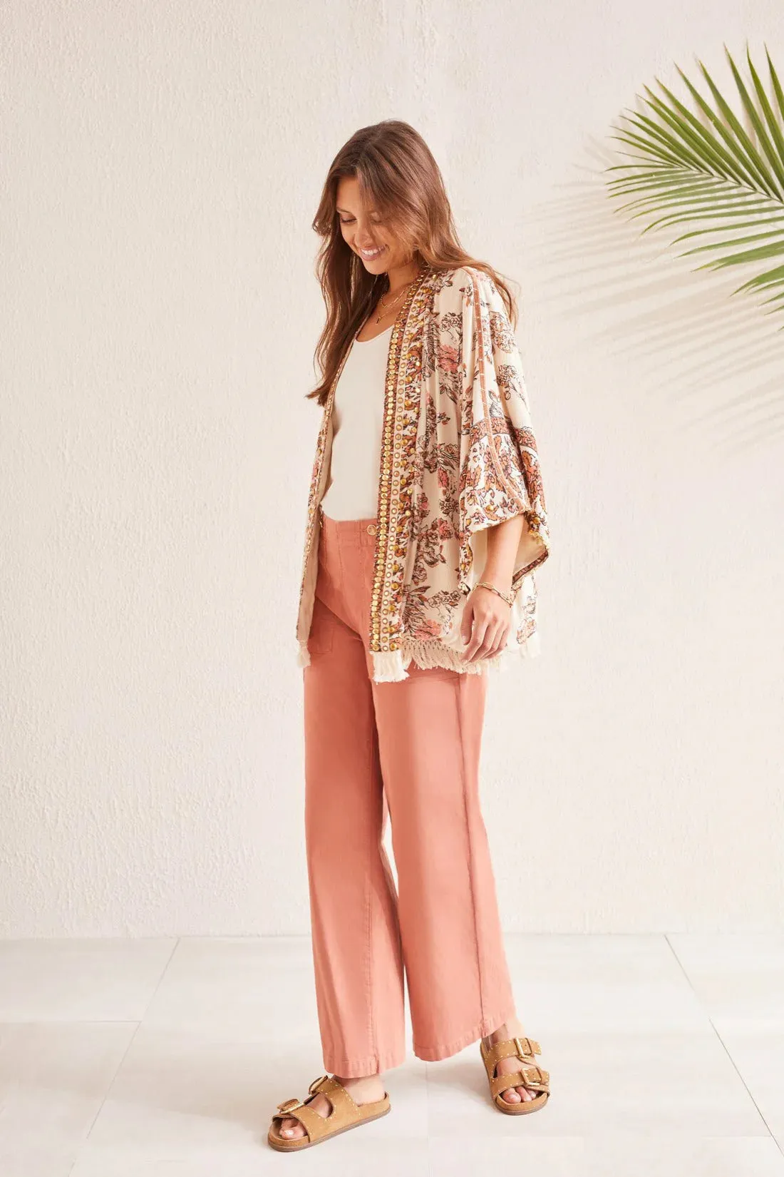 TRIBAL WOMEN'S EMBELLISHED KIMONO - CASHEW