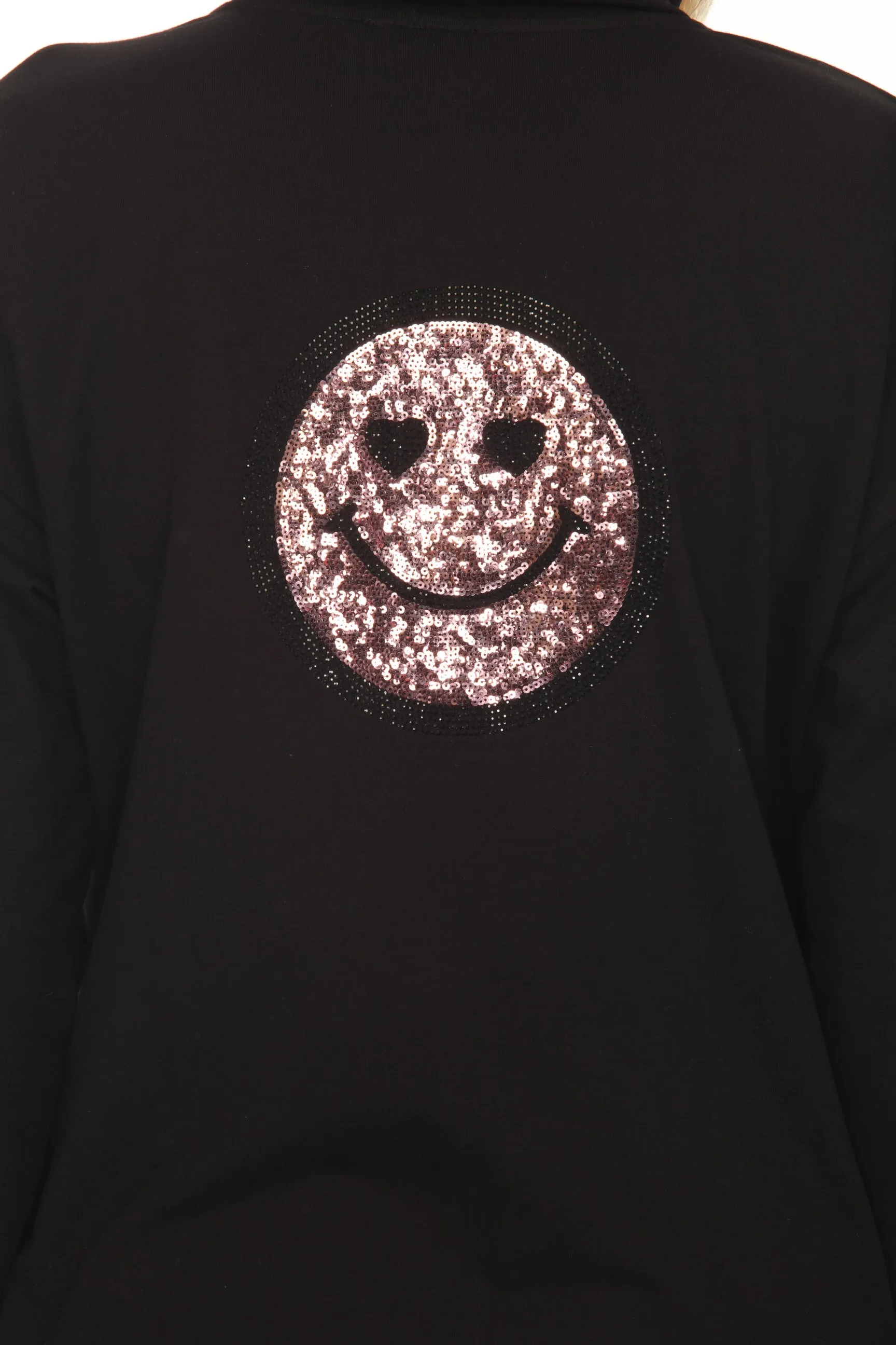 Tricotto Black Sequined Split Back Zip-Up Long Hooded Jacket C-130