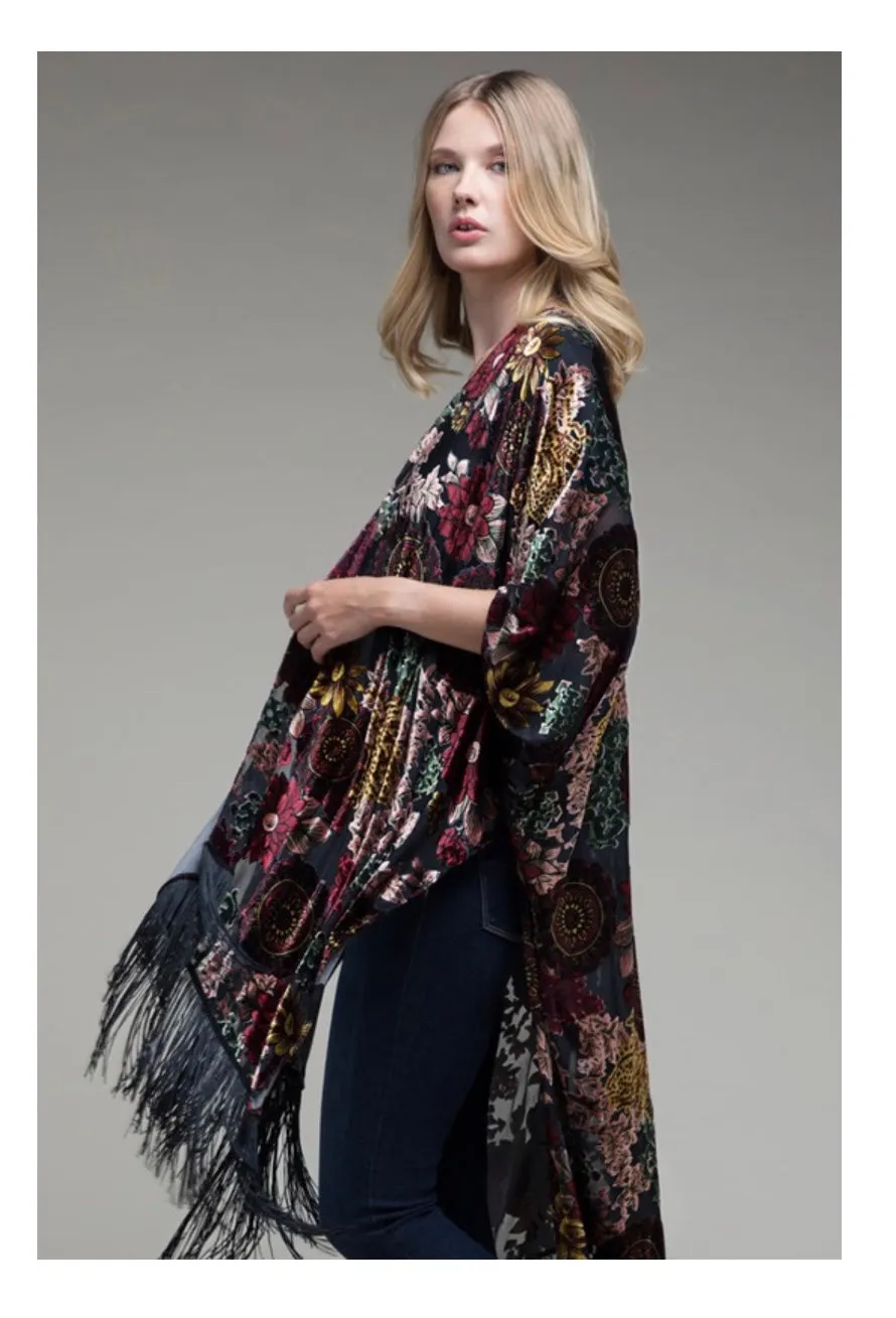 Velvet floral kimono