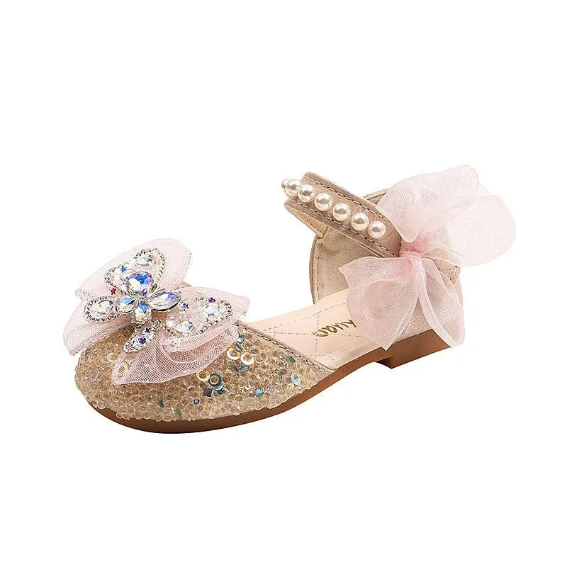 Versatile Princess Shoes for Every Occasion Sweet Bow and Pearl Design for an Elegant Look Shiny Shoes Designed for Little Princesses