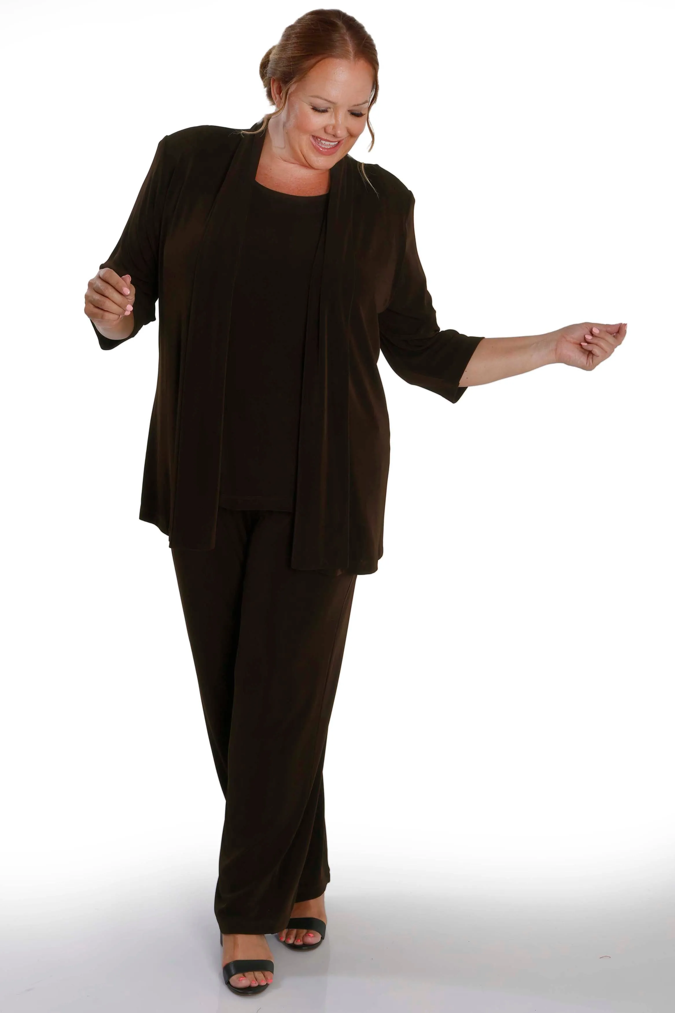 Vikki Vi Classic Chocolate 3/4 Sleeve Kimono Jacket