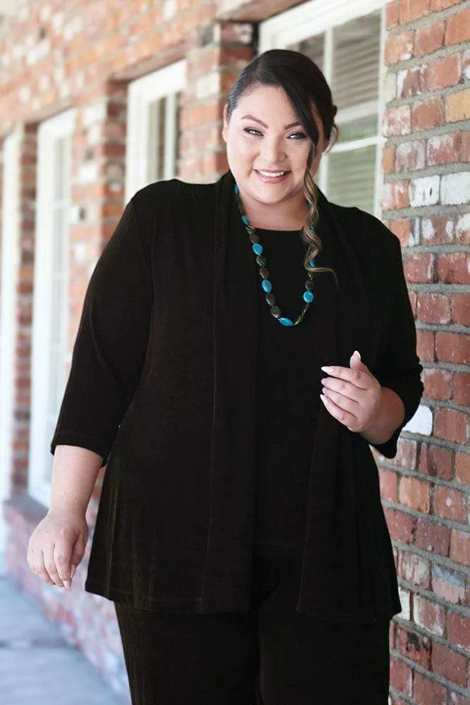 Vikki Vi Classic Chocolate 3/4 Sleeve Kimono Jacket