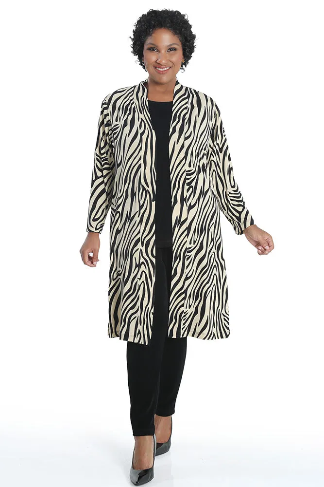 Vikki Vi Jersey Ivory Zebra Long Sleeve Kimono Duster