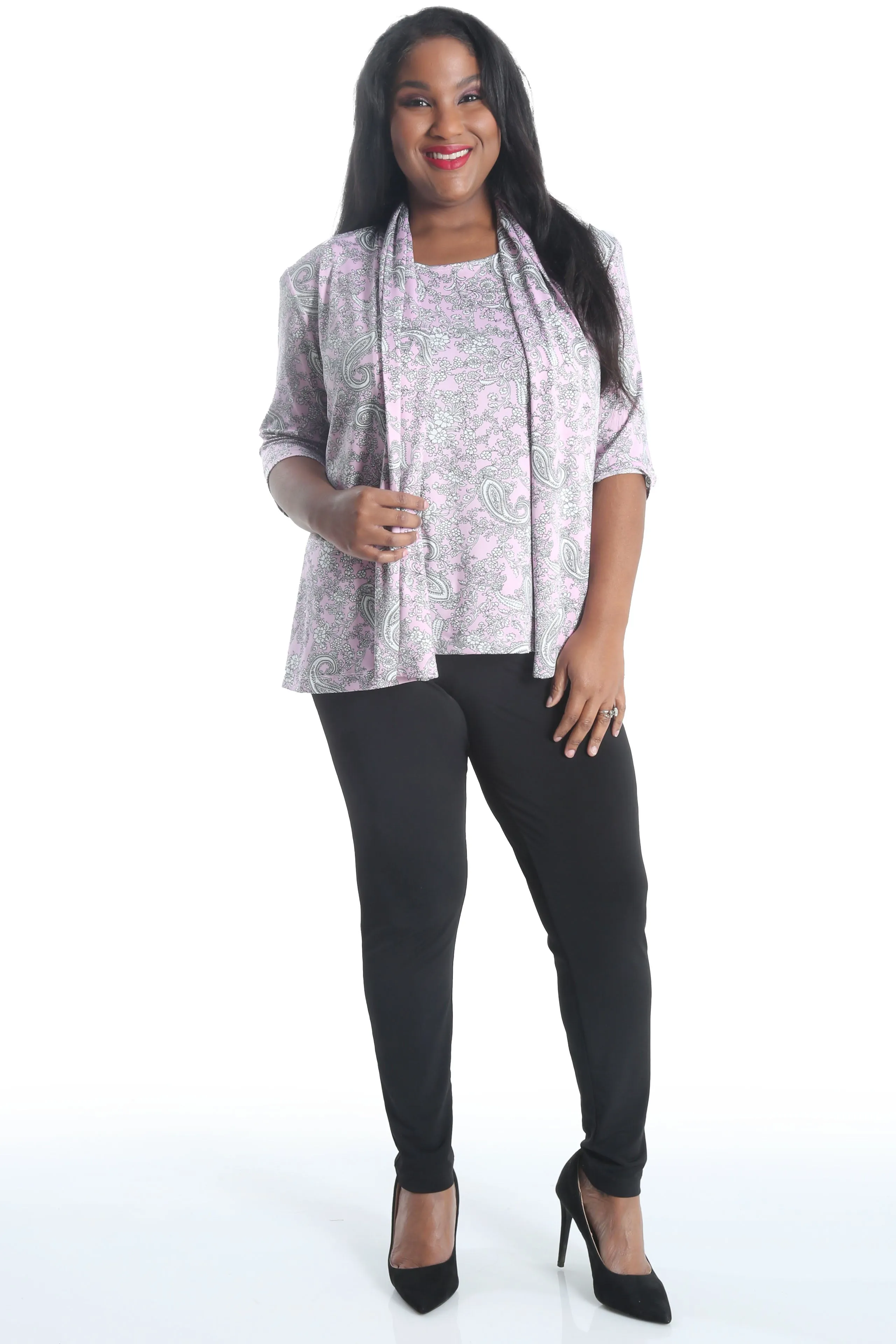 Vikki Vi Jersey Pink Paisley 3/4 Sleeve Kimono Jacket