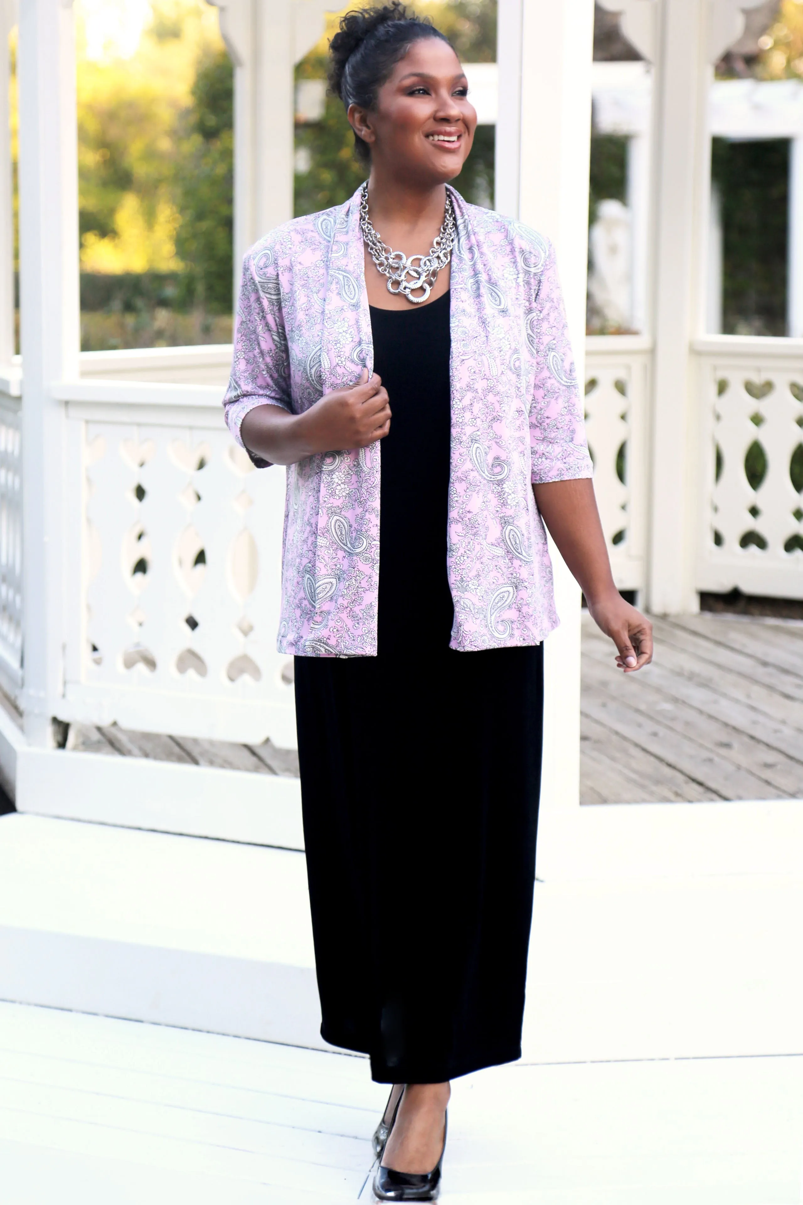 Vikki Vi Jersey Pink Paisley 3/4 Sleeve Kimono Jacket