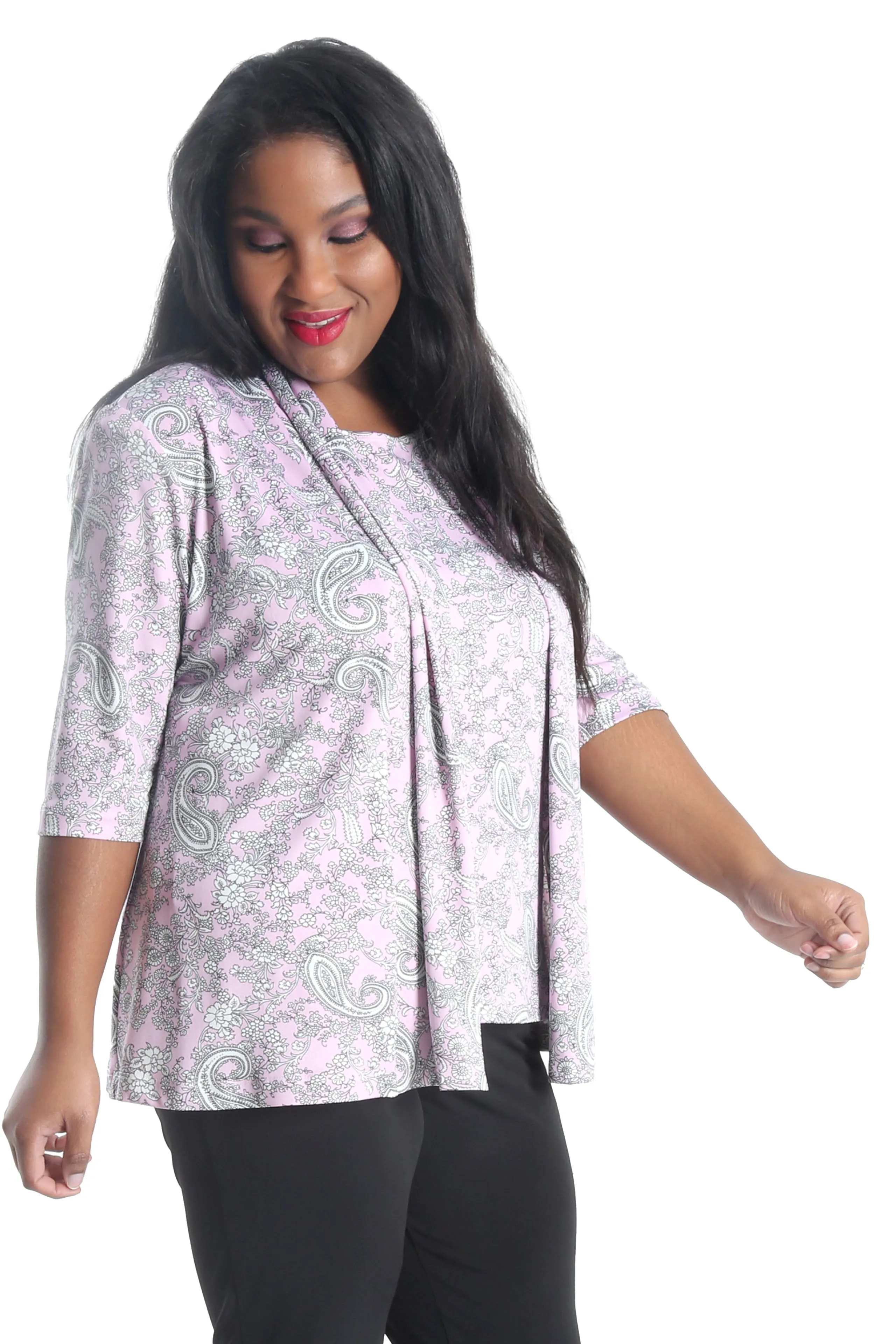 Vikki Vi Jersey Pink Paisley 3/4 Sleeve Kimono Jacket