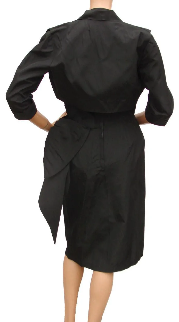 Vintage 1950s Cocktail Dress Black Sequin Taffeta with Bolero by GiGi Young - Small