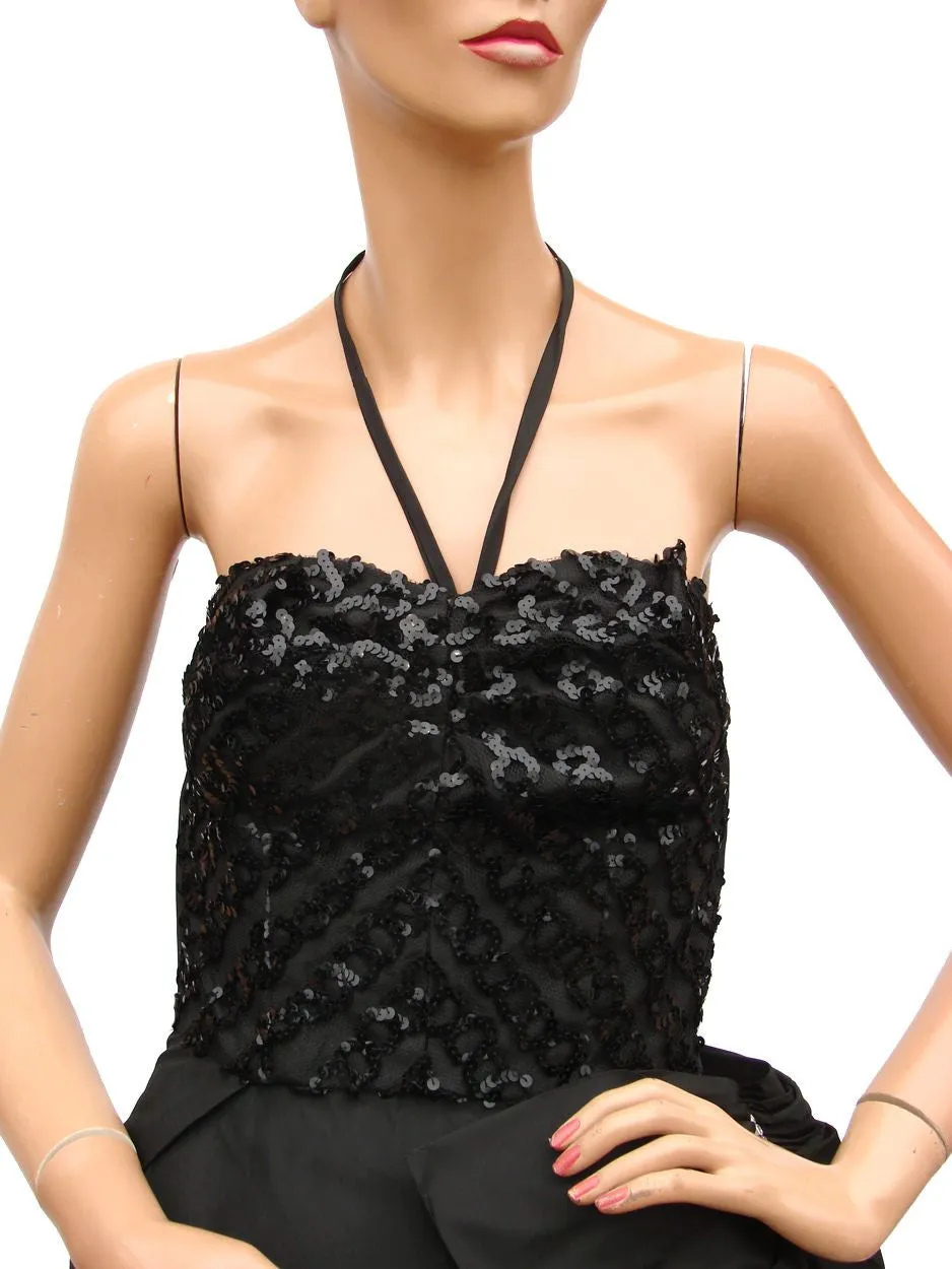 Vintage 1950s Cocktail Dress Black Sequin Taffeta with Bolero by GiGi Young - Small