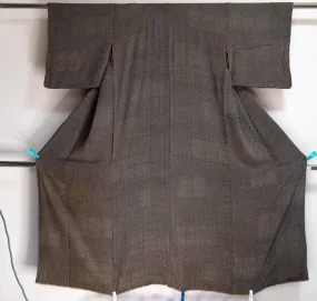 Vintage 1960s Komon Kimono - Black White Checkered Pattern - Smooth Lightweight - Genuine Silk