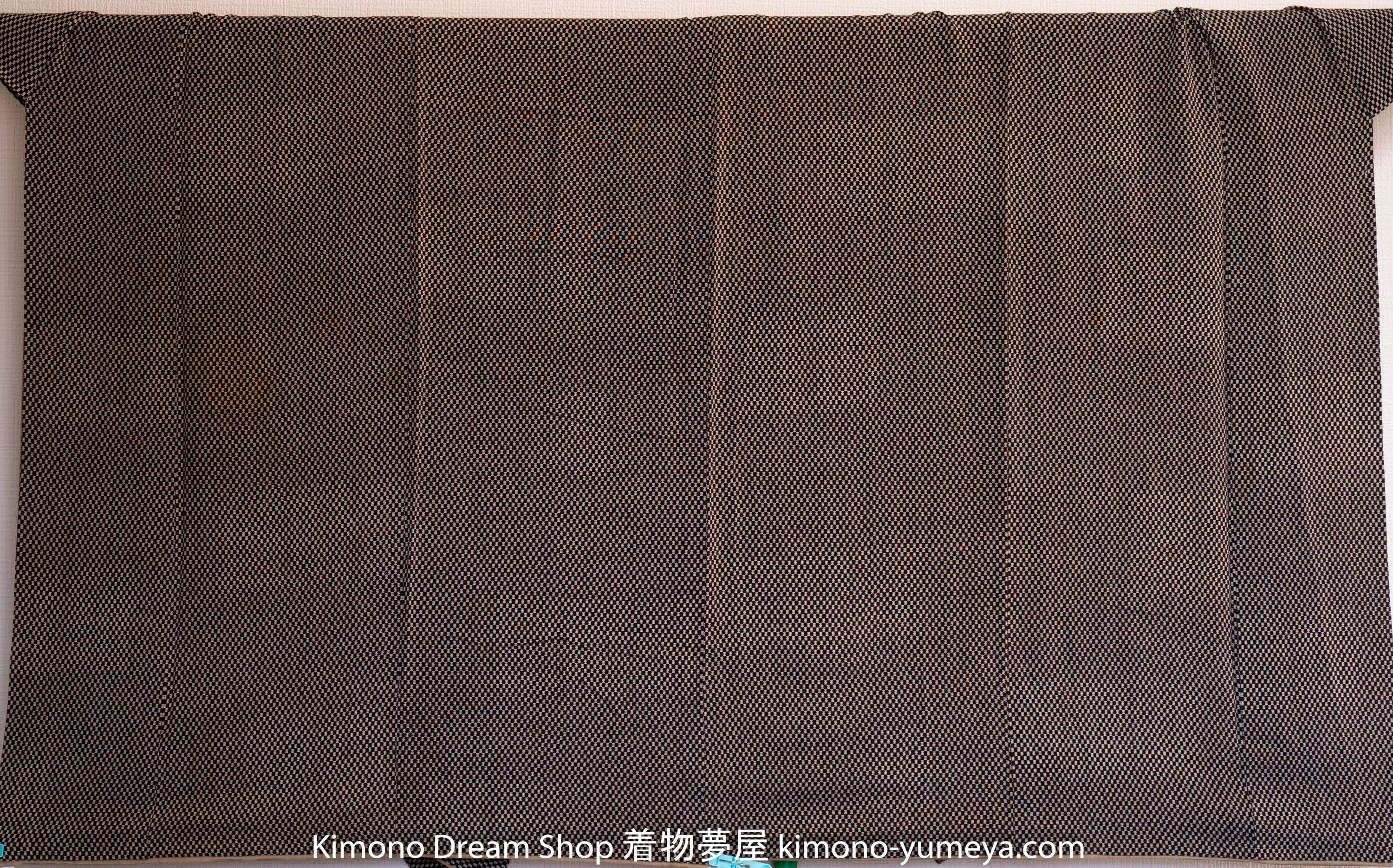 Vintage 1960s Komon Kimono - Black White Checkered Pattern - Smooth Lightweight - Genuine Silk