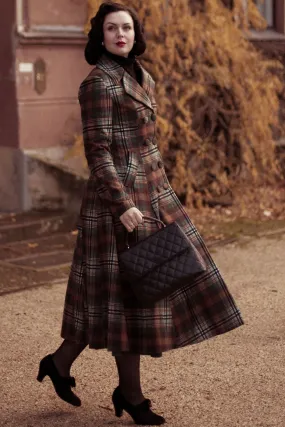 Vintage inspired winter plaid long wool coat 4737