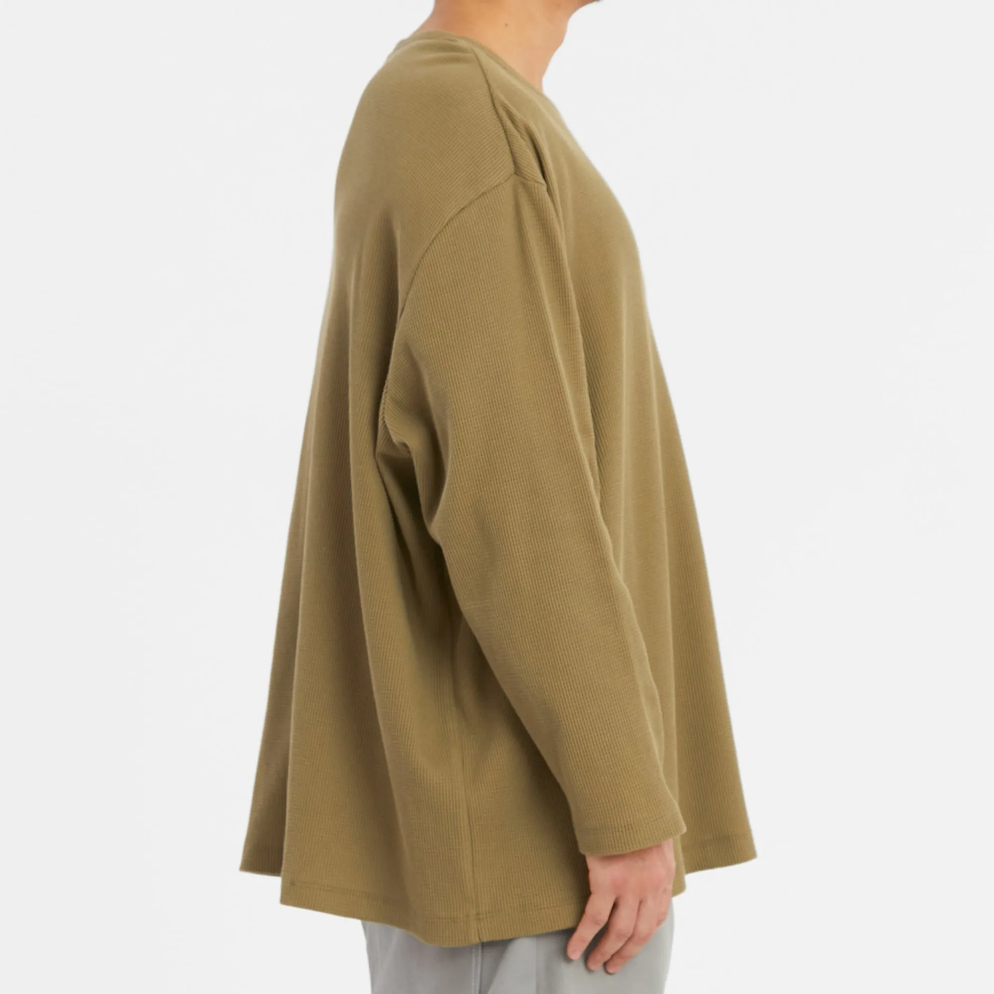 Waffle Thermal Long Sleeve T-Shirt - Olive Cotton